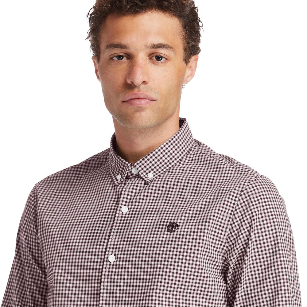 Timberland Πουκαμισα Ανδρικα Ροζ - Suncook River Long-Sleeve Poplin Gingham - Greece 9360458-AZ